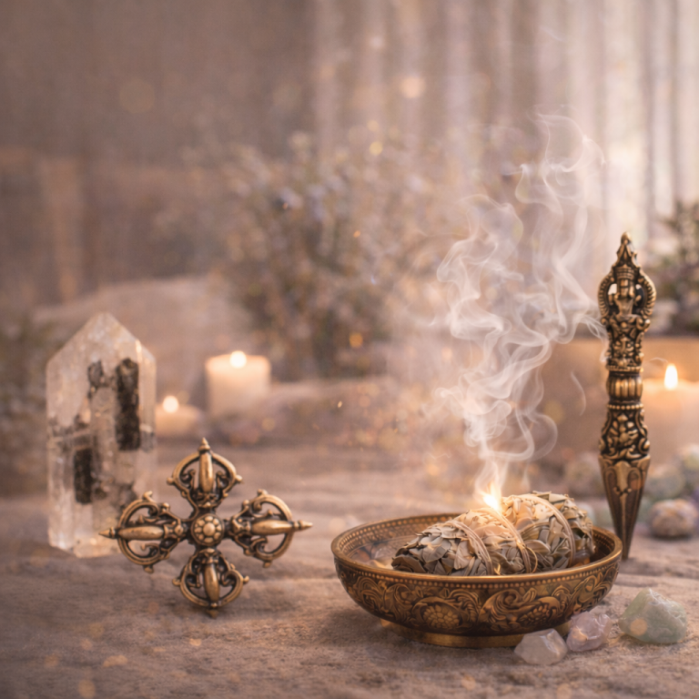 Muster mit spiralförmigen Designs und einem zentralen, metallischen Pfeiler.